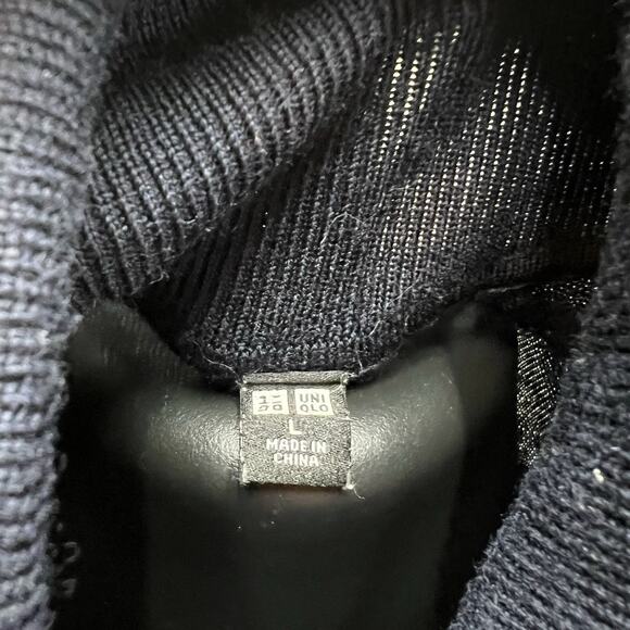 Uniqlo Mens L Navy Blue 100% Wool Blend Knit Pullover Sweater - Picture 7 of 8